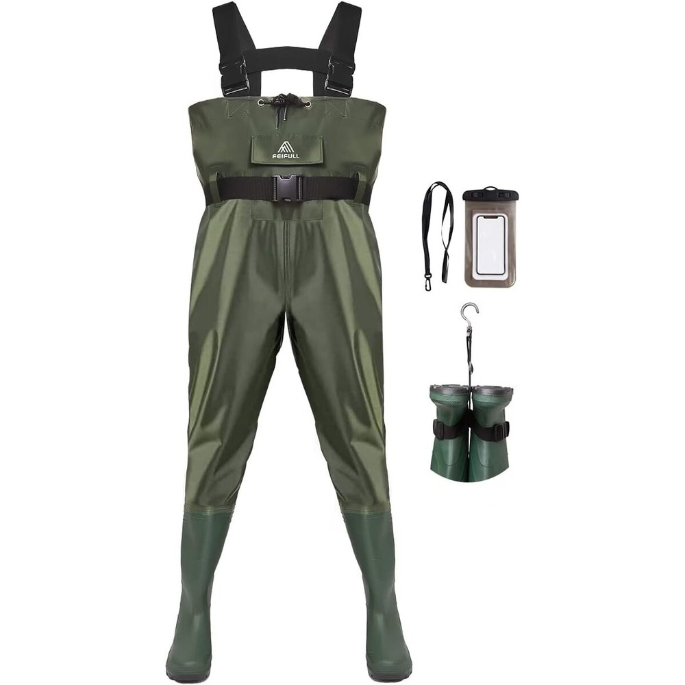 Feifull chest waders with boots,  Color Green waterproof Boot Size 9